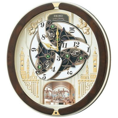 Seiko RE579B Analog Wall Clock Brown 39 Melody In Motion Song Automation japan