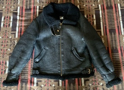 AVIREX B-3 Leather Jacket sheepskin flight jacket size XL/42 Black Rare Model