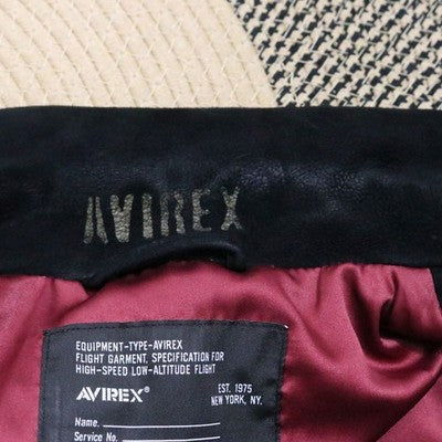 Avirex Leather Jacket Aged Suede Leather Jacket Black Men's XL Buckskin