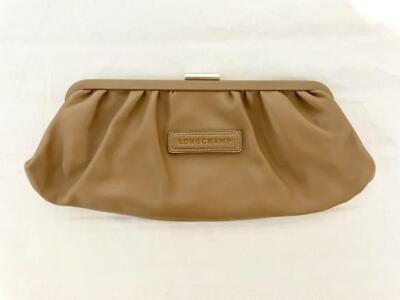 Longchamp Purse Clutch Bag Pouch Second bag Handbag Party Bags Brown Leather