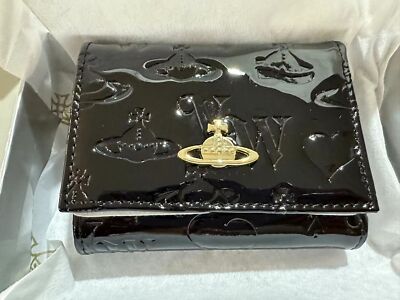 Vivienne Westwood Clasp Trifold Wallet Enamel Fabric  Orb outlet Black NEW