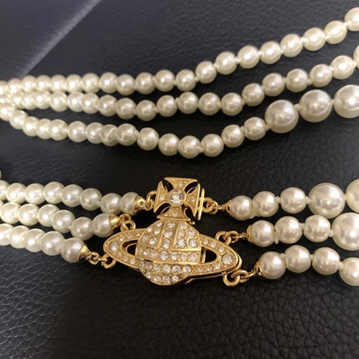 Vivienne Westwood 3-strand pearl necklace Graziella series gold orb with box