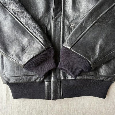 VTG Avirex A-2 Bomber Flight Leather Jacket XS Black Patrouille de France 1988