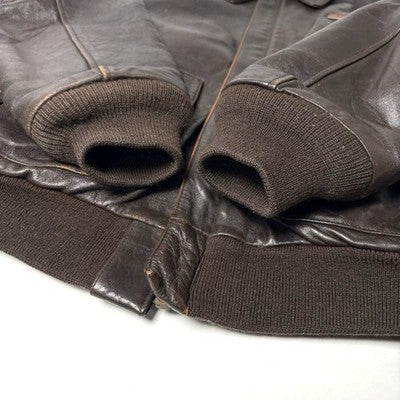 VTG Avirex A-2 Bomber Flight Leather Jacket S Brown Patrouille de France 1988