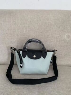 see description 2size Longchamp Le Pliage Top Handle Bags Handbag Light Blue