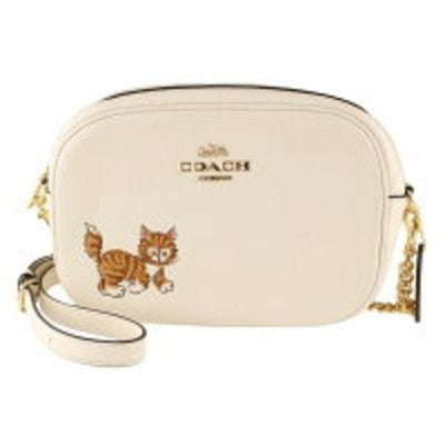 COACH CC790 Jamie Crossbody Bag White Dancing Kitten Cat Print Gold Chain