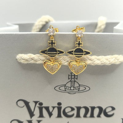 Vivienne Westwood Heart Earrings Elegant Accessories　Gold x Black