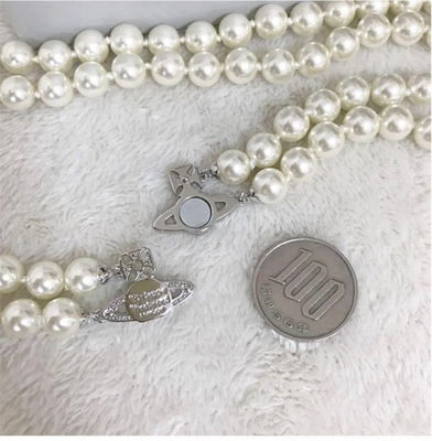Vivienne Westwood Double-Strand Pearl Orb Choker Necklace, Silver, No Box