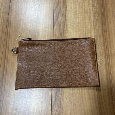 Longchamp Clutch Bag Leather Pouch Hand bag Zipper bag Brown Leather
