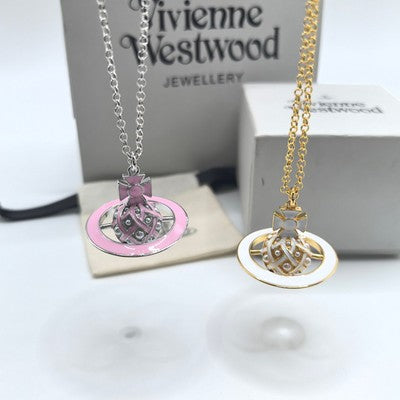 Vivienne Westwood Mini Fish Eye Teardrop Necklace Pink Yellow