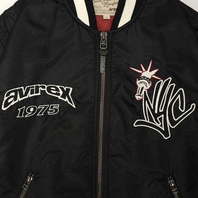 AVIREX Nylon Stadium Jacket Stars and Stripes Black sizeL American Casual