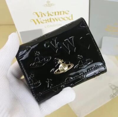 Vivienne Westwood Clasp Trifold Wallet Enamel Fabric  Orb outlet Black NEW