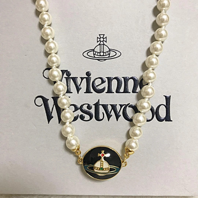 Vivienne Westwood Necklace Pearl Choker Enamel Button Loeria Black x Gold