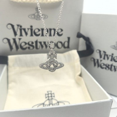 check description Vivienne Westwood Knot Heart Hollow Saturn Necklace Pendant