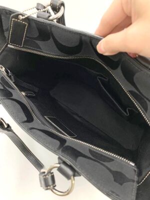 COACH Tote Bag Canvas Black Leather Signature Handbag Zip bag Large Women's