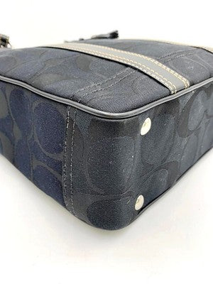 COACH Tote Bag Canvas Black Leather Signature Handbag Zip bag Large Women's