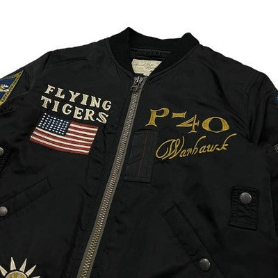 Avirex MA-1 Flight Jacket Flying Tiger Men's Black Size M Embroidered Patches