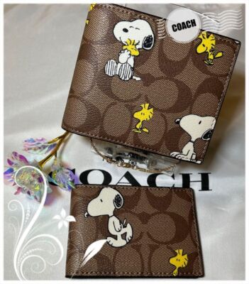Coach Bi-fold wallet COACH x PEANUT 3-IN-1 Wallet Signature CE714 QBE7Vsp
