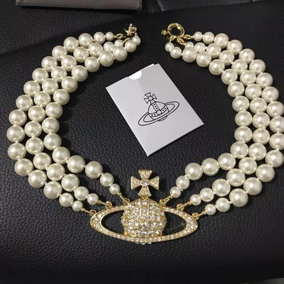 Vivienne Westwood Necklace Triple Pearl Choker Gold Accessories Box included