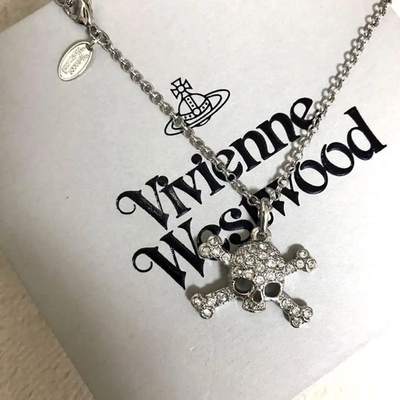 Vivienne Westwood Skull Stone Orb Silver 40cm Pendant Necklace (Boxed)