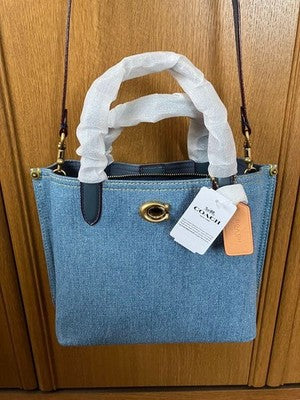 COACH Willow Tote 24 ShoulderBag CR708 Denim INDIGO Blue Women's Bag Outlet New