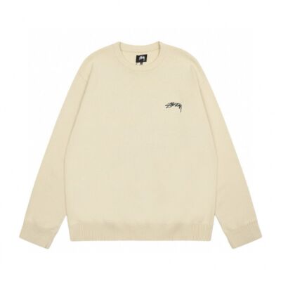 see description size S-XL stussy long-sleeved sweater knit collar Beige Black