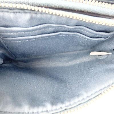 Coach Signature Brown Double Zip Pouch Hand bag Sky Blue Leather Women's