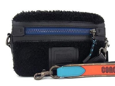 Coach Boa x Leather Crossbody Shoulder Bag for Men Black x Blue Zip bag