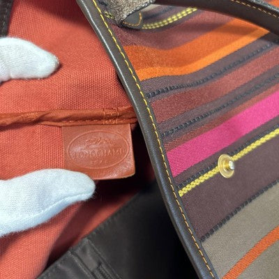 Longchamp Tote Bag Handbag canvas bag leather bag stripes Women's Bag