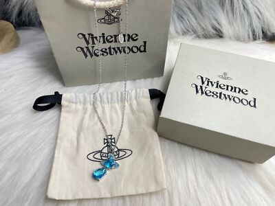 Vivienne Westwood Blue Water Drop Cubic Zirconia Necklace Silver and blue