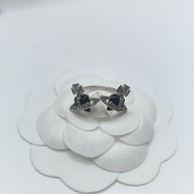 check description Vivienne Westwood Planet Double Heart Open Ring Adjustable