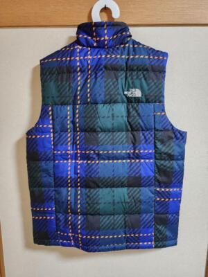 size L 1996 RETRO NUPTSE VEST Down vest Nuptse Green Check pattern