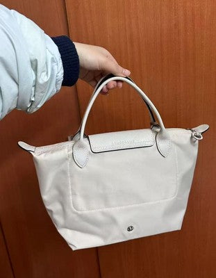 Longchamp S-L size Tote Bag Handbag nylon bag Zipper bag White Leather