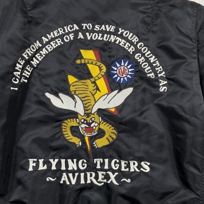 Avirex MA-1 Flying Tiger Flight Jacket Men's Black L P-40 Embroidered Patches