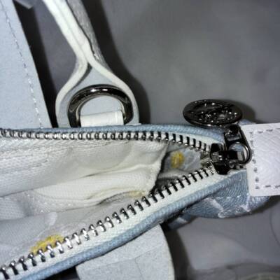 Longchamp XS size Tote Bag Handbag Shoulder bag Light blue Leather Cotton