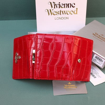 Vivienne Westwood Tri-fold Wallet Clasp Design Bi-fold High Quality Leather red