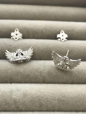 Vivienne Westwood Earrings, Silver, Wing, Orb Motif, Size: 1.7 x 0.7cm, Metal