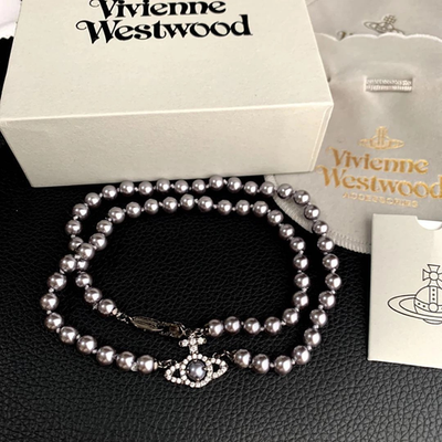 Vivienne Westwood Necklace Olympia Pearl Orb Gunmetal Choker Length 44cm