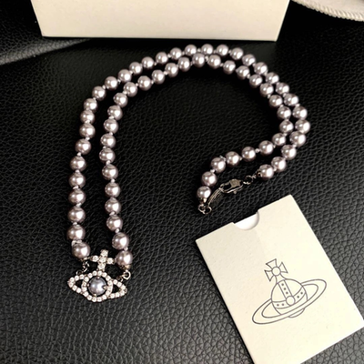 Vivienne Westwood Necklace Olympia Pearl Orb Gunmetal Choker Length 44cm