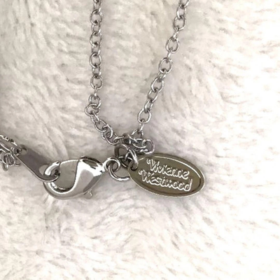 Vivienne Westwood Necklace Double Chain Crystal Cross Skull + Orb Silver 48cm