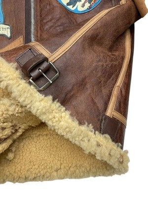 AVIREX B-3 Mouton Flight Jacket Limited Edition Custom Paint 38 Brown