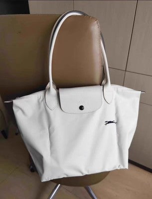 Longchamp S-L size Tote Bag Handbag nylon bag Zipper bag White Leather