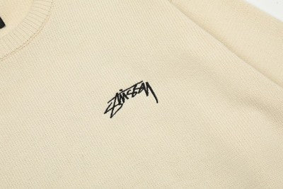 see description size S-XL stussy long-sleeved sweater knit collar Beige Black