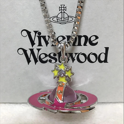 Vivienne Westwood Small Orb Necklace Shooting Star Pink Star Chain 45cm