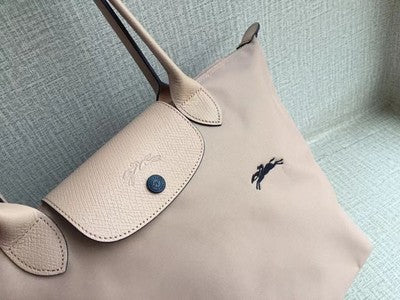 Longchamp S-L size Tote Bag Handbag nylon bag Pink Beige/AUBEPINE Leather