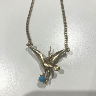 Stella McCartney Bird Charm Italian Long Necklace crane motif blue stone