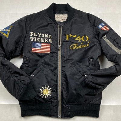 Avirex MA-1 Flying Tiger Flight Jacket Men's Black L P-40 Embroidered Patches