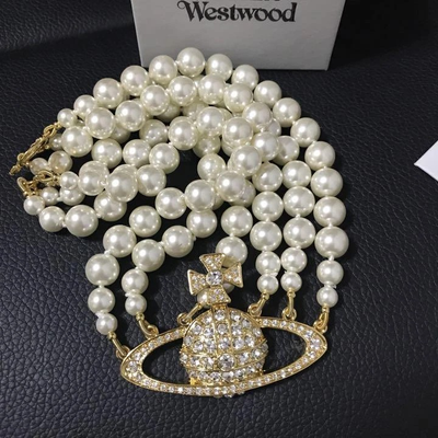 Vivienne Westwood Necklace Triple Pearl Choker Gold Accessories Box included