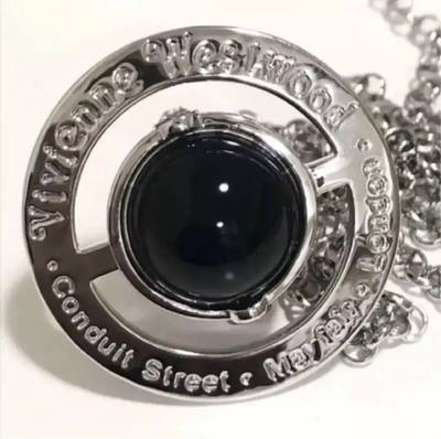 Vivienne Westwood Small Orb Necklace Silver Black Drawstring bag with cloth