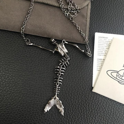Vivienne Westwood Mermaid Ariel Skull Necklace Silver Chain 80cm Box included